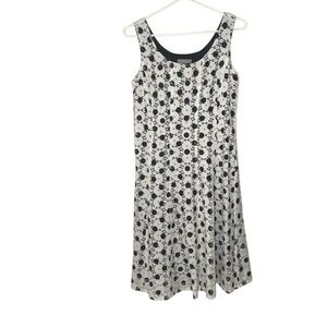 Laura Sleeveless Dress Womens S/M Black White Floral Polka Dot Midi A-Line